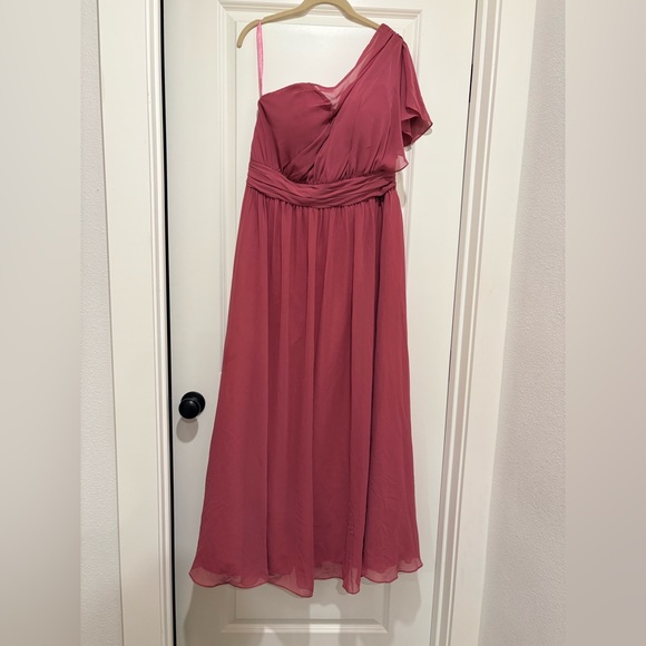 Mori Lee One-Shoulder Dress in Rose wood pink - Picture 4 of 16